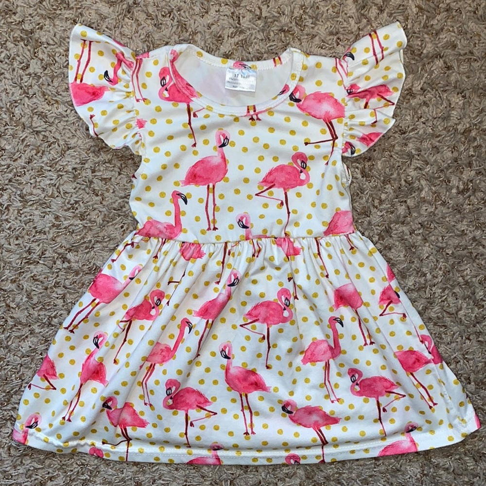 12-18M girls flutter sleeve flamingo dress.